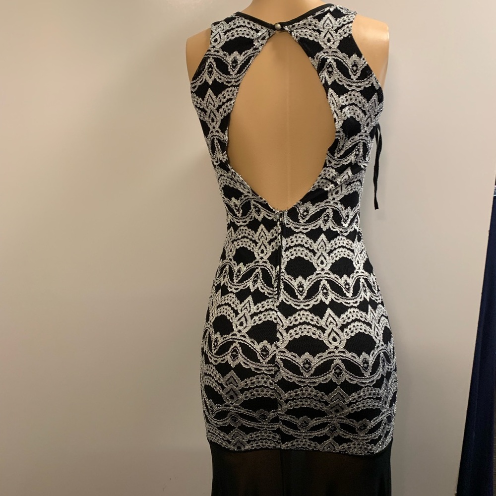 Women junior silver black high- low lace bodycon mermaid sleeveless dress size S - Picture 8 of 12